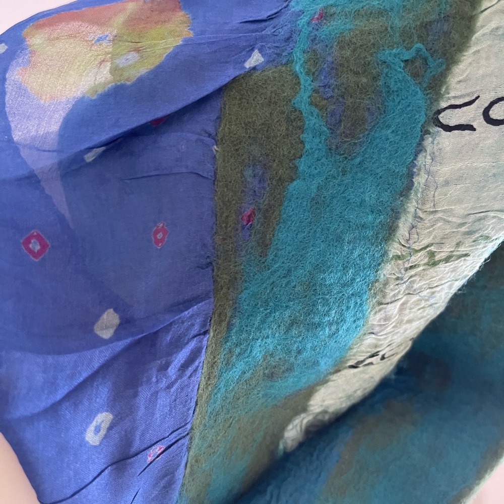 Nuno Felted Handmade Blue-Green Silk/Wool Scarf - Picture 3 of 8